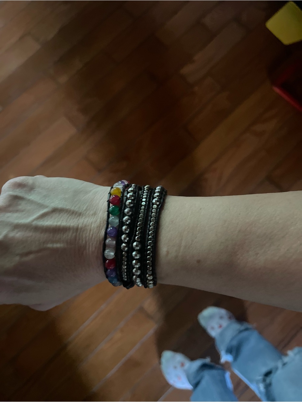 Multi-Color Beaded and Silver Accent Wrap Bracelet